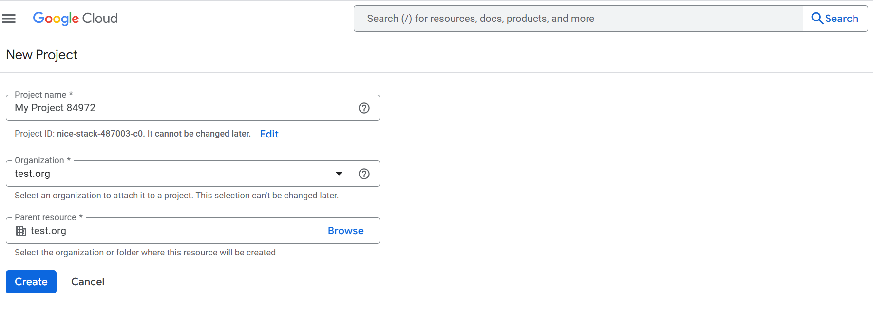 Create new Google Cloud project