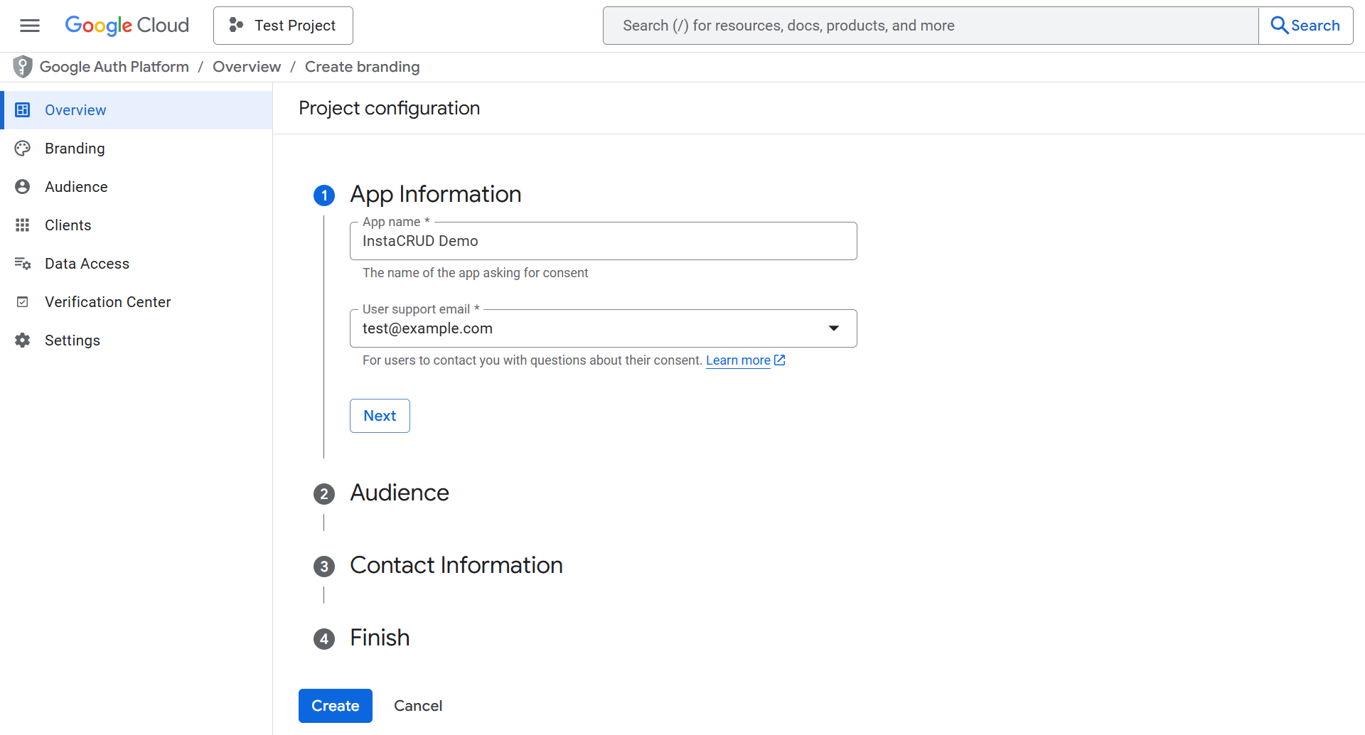 OAuth consent screen app information