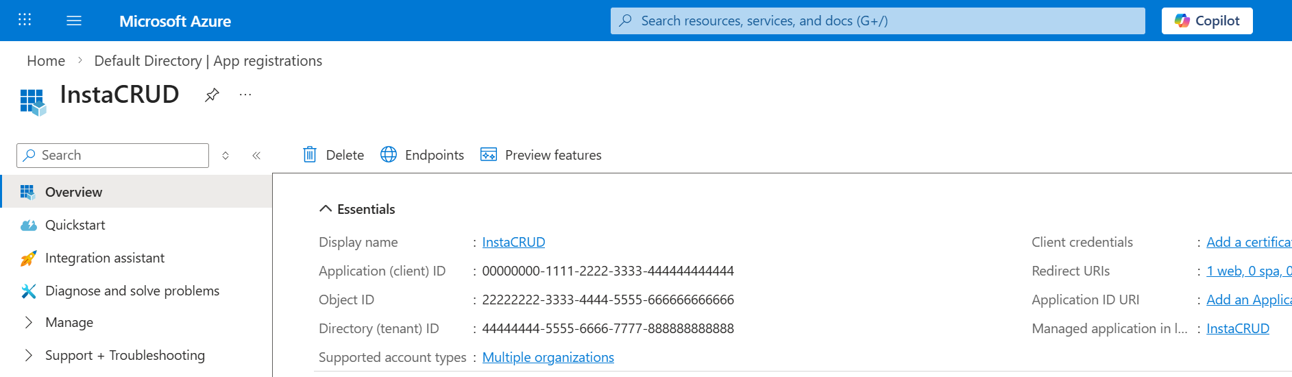 Application overview with client ID